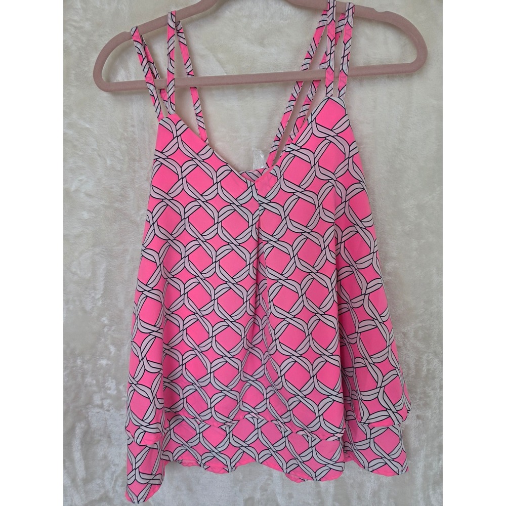 Crown & Ivy Pink Geometric Link Print Layered Camisole Top Triple Strap Womens M